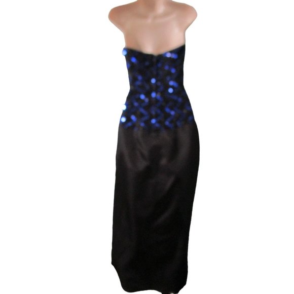 Gunne Sax Sequin Taffeta Rosette Strapless Cocktail Dress Tulip Skirt GUC Sz 7 - Picture 5 of 16